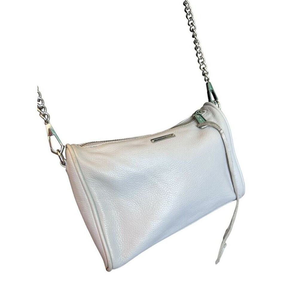 Rebecca Minkoff Lt Gray Leather Crossbody Purse Silver 4 Zip Accent Chain Strap